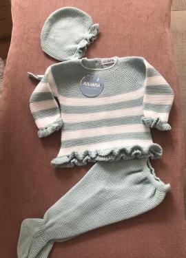 Conjunto de lana verde agua bebe t1m